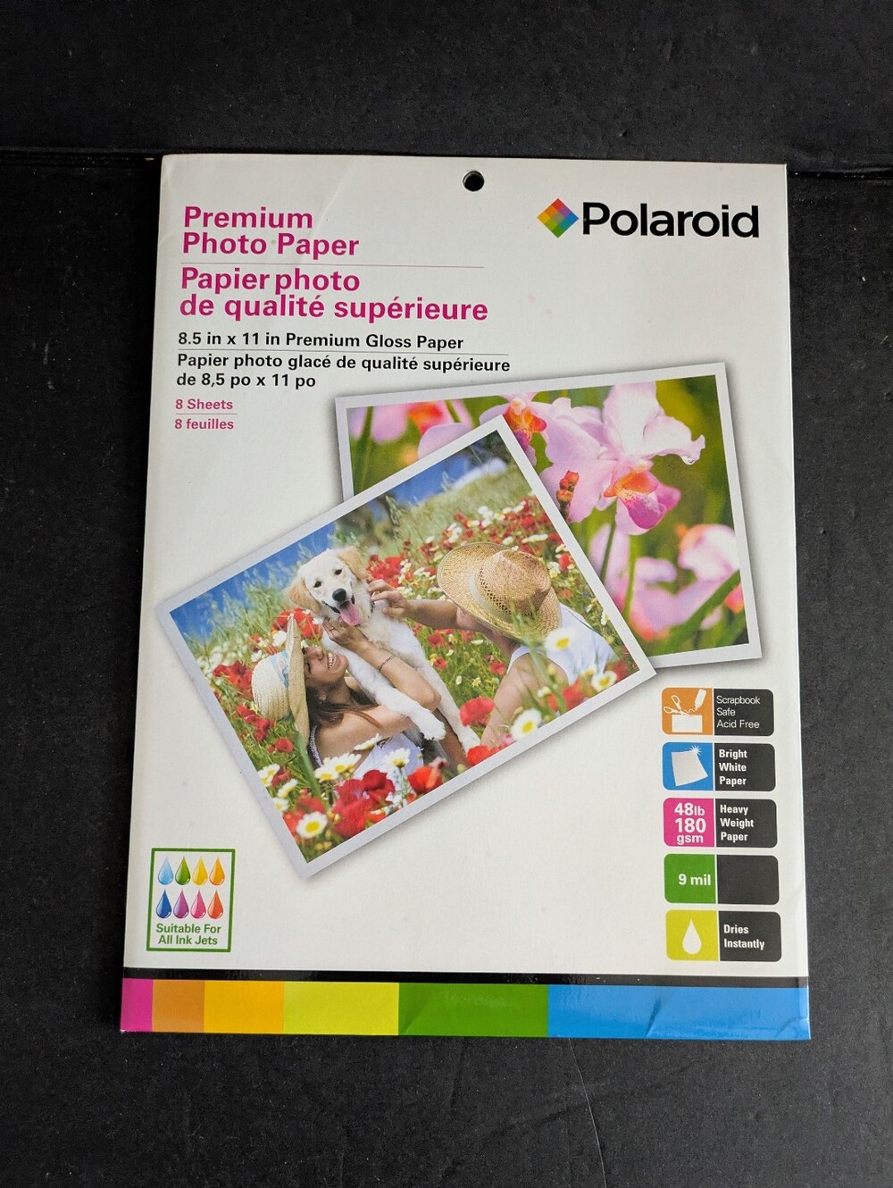 Polaroid White Photo Paper Pack with Color Accent Strip 8 Sheets 8.5 x 11 NWT